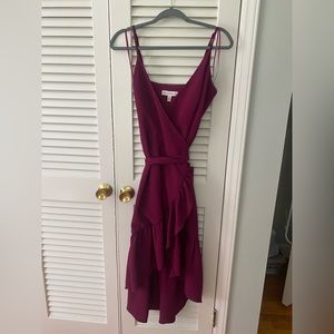 Dress the Population Delphine Crepe Wrap Midi Dress in Magenta